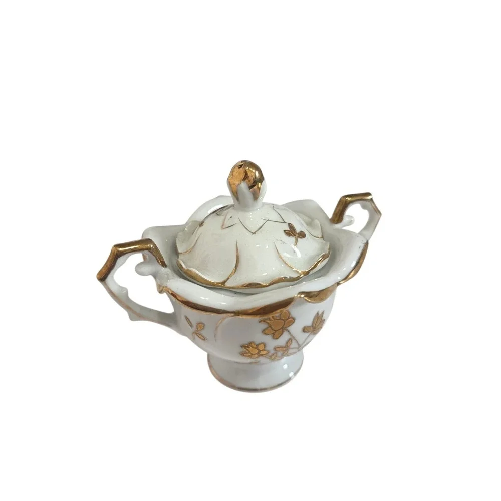 Vintage UCAGCO Hand Painted Japan Creamer & Covered Sugar Bowl Gold Floral Set